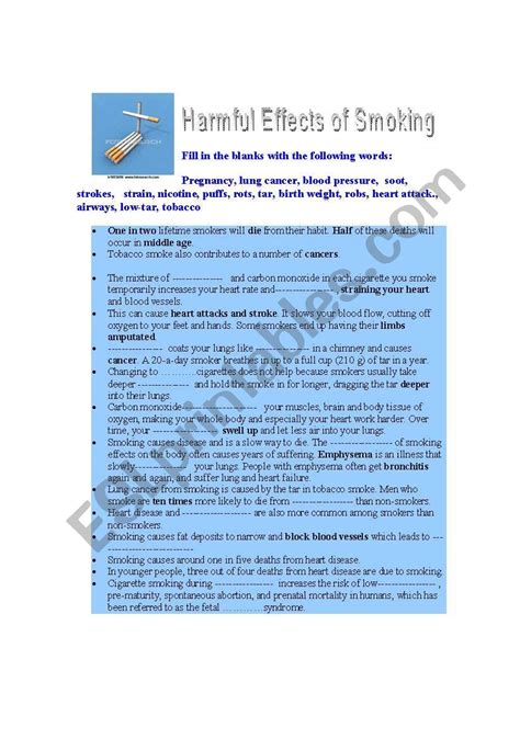 Harmful Effects Of Smoking Esl Worksheet By Rosy Cheeks