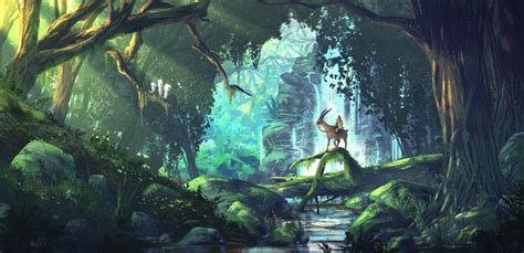Res 2230x1080 Fantasy Art Anime Forest Princess Mononoke Studio