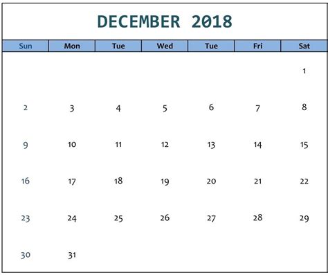 Printable December 2018 Calendar Excel Decembercalendar