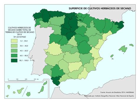 Cultivos de regadio en españa. Mapa de superficie de cultivos herbáceos de secano. 2013 ...