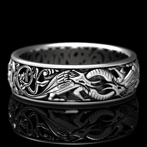 Sterling Silver Celtic Dragon Ring Dragon Wedding Ring Celtic Wedding Band Dragon Jewelry