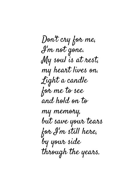 Sympathy T Poem Print Dont Cry For Me Poem Grief Etsy