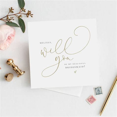 Will You Be My Bridesmaid Card Mock Gold Fe37 By Farrah Eve Paper