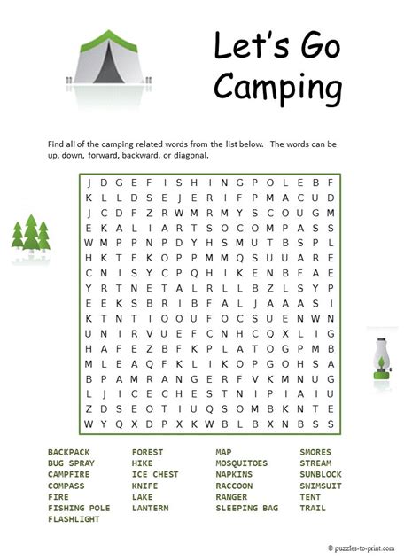 Free Printable Camping Word Search Word Searches