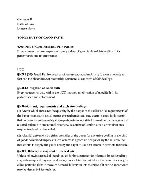 Topic Duty Of Good Faith Contracts Ii Rules Of Law Lecture Notes