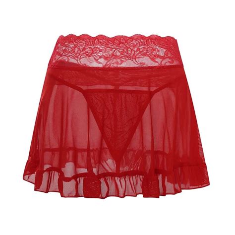 womens sexy lace ruffle see through mini skirt panties sheer sleepwear lingerie ebay