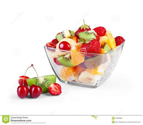 Glass Bowl With Fresh Fruits Salad Stock Image Image Of Kiwi Banana