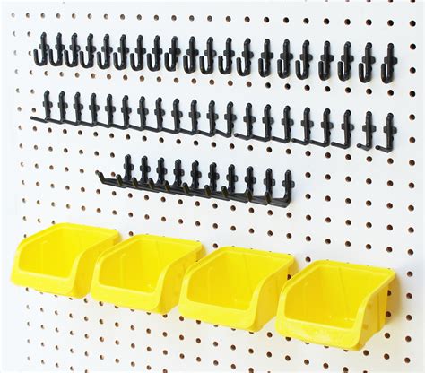56 Pack Pegboard Storage Organization Yellow Bins And Black Hooks Fits 1 4 Wood Pegboard Medium