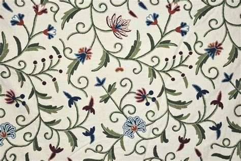 Cotton Crewel Embroidered Fabric Jacobean Cream Multicolor Tml002