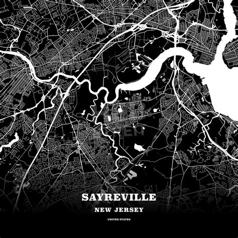 Black Map Poster Template Of Sayreville New Jersey United States