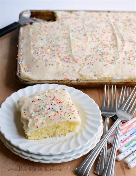 Quick Easy Vanilla Sheet Cake Cake Mix Recipe With Icing And Sprinkles