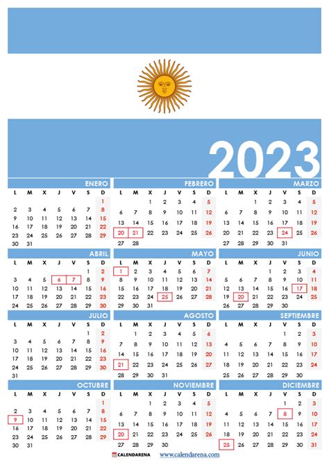 Calendario 2023 Argentina Con Feriados Para Imprimir Calendario
