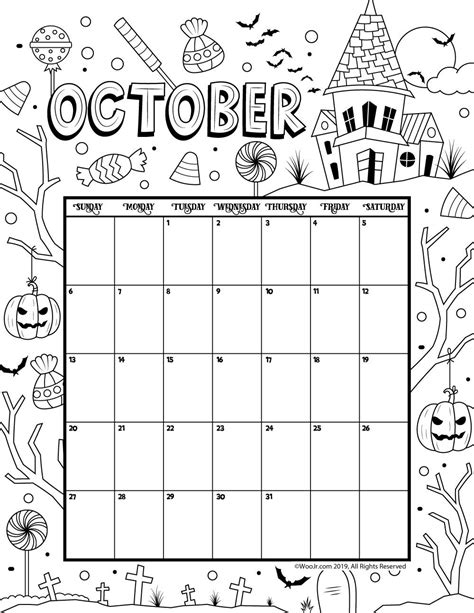 Calendar templates for the school year 2020/21 (august 2020 to july 2021) in microsoft word format. October 2019 Coloring Calendar | Woo! Jr. Kids Activities ...