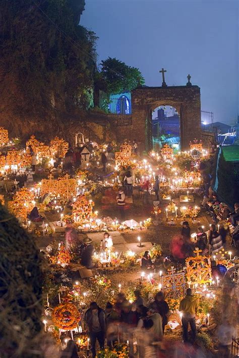 A Candle Lit Cemetery Dia De Muertos Day Of The Dead Festival In A