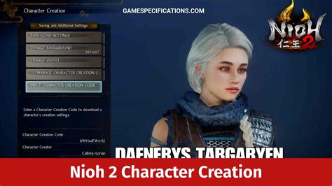 Nioh 2 Character Creation After Archives Game Specifications