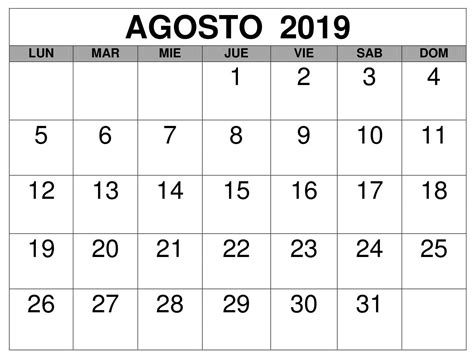 Calendario 2019 Agosto Para Imprimir Word Cuadro Mensual Negocios