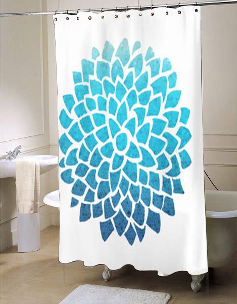 Blue Dahlia Shower Curtain Teal Sea Glass Dahlia Mosaic Pattern