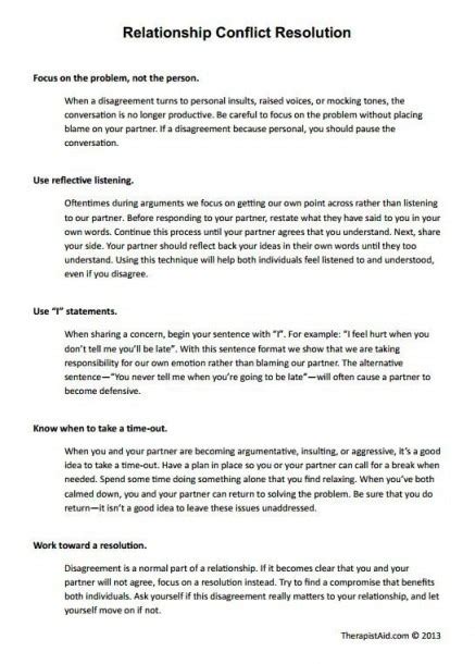 Personal Relationships Worksheets