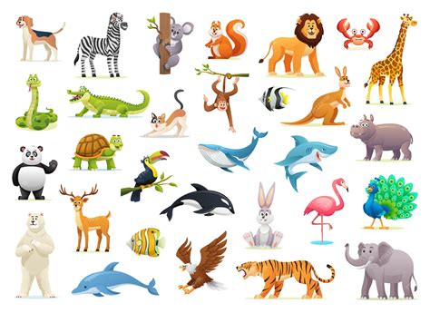 Conjunto De Ilustraciones De Dibujos Animados De Animales Salvajes