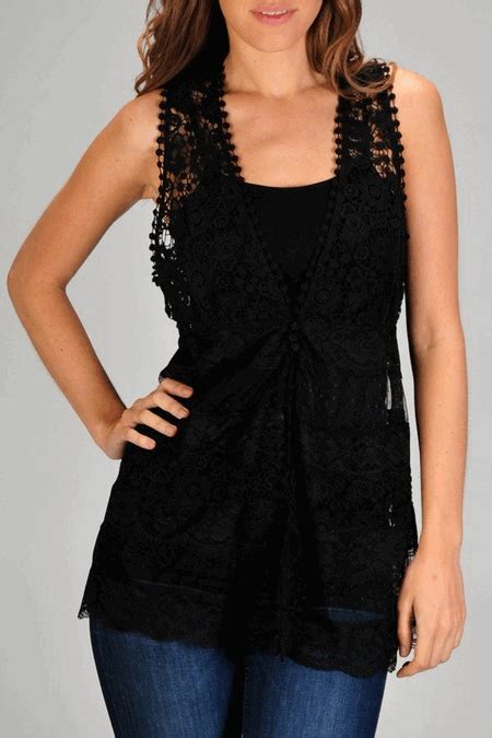 A Sleeveless Lace Eyelet Tunic Vest Navy With Jeans Clothes Tank Top Fashion Fashion