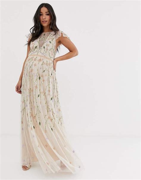 Asos Design Maternity Pretty Embroidered Floral And Sequin Mesh Maxi Dress Maxi Vestiti Abiti