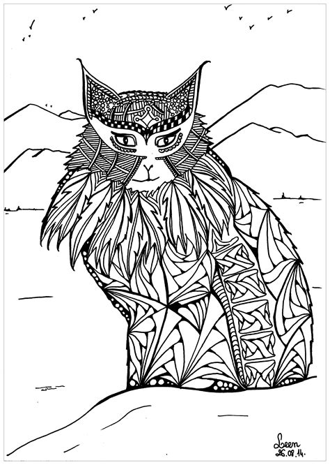 Leen Margot Mountains Cat Cats Adult Coloring Pages