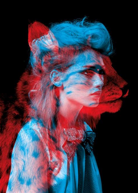 Wallpaper Illustration Animals Women Red Blue Anaglyph 3d Art