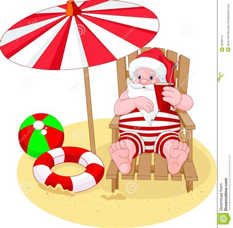 Santa Claus Relaxing On The Beach Cartoon Vector
