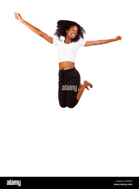 Young Skinny Black Teen Girl Jumping Smiling Stock Photo Alamy