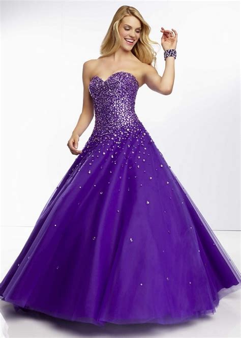 Purple Ball Gowns Discount Strapless Croset Back Tulle Beaded