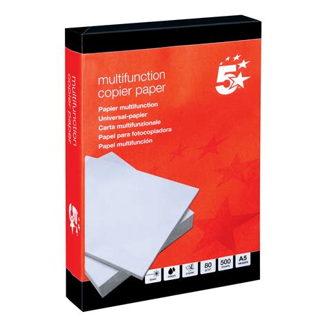 5 Star Office Copier Paper Multifunctional Ream Wrapped 80gsm A5 White