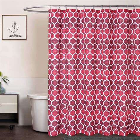 Caromio Red Fabric Shower Curtain Moroccan Geometric Ogee Patterned Fabric Shower Curtain For