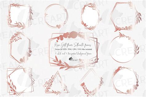 Rose Gold Geometric Floral Silhouette Frames Wedding Clipart 755327