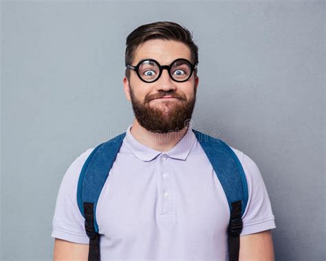 Portrait Of A Male Nerd With Funny Face Stock Image Image Of Humorous