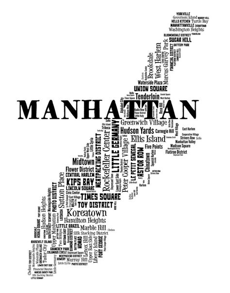 Manhattan Map Art Manhattan Art Print Manhattan Neighborhood Etsy