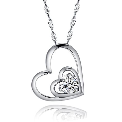 Sterling Silver Double Love Open Heart Pendant Necklace Paved Jewelry