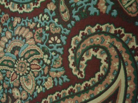 Cotton Upholstery Fabric Paisley Brown Taupe Aqua And