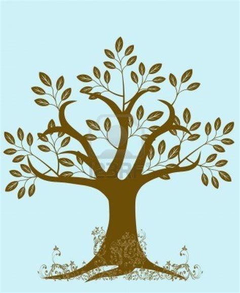 Abstract Tree Silhouette With Leaves And Vines On Blue Background Stock