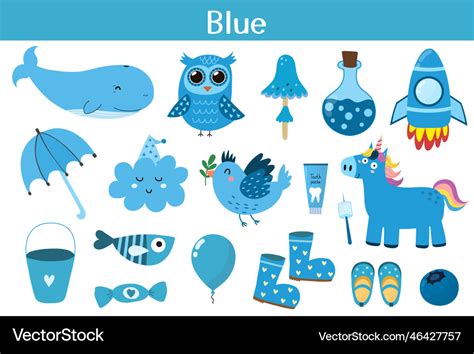 Blue Color Objects Set Learning Colors For Kids Vector Image