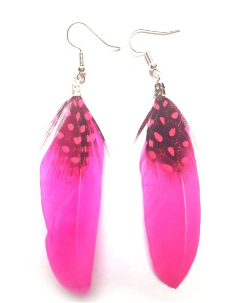 Feather Earrings Bright Pink Feather Jewellery Feather Planet