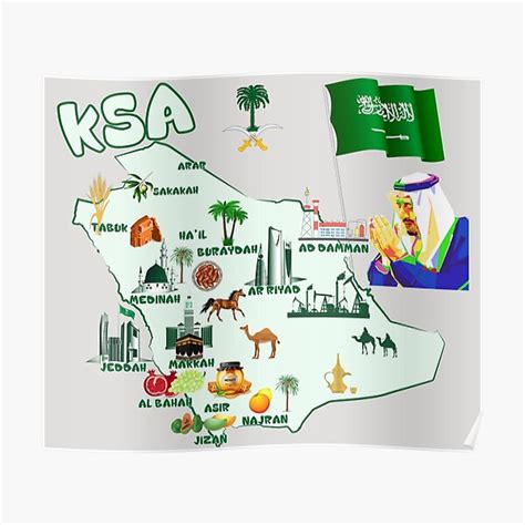 Kingdom Of Saudi Arabia Map Tourist Attractions Cities Flag The King