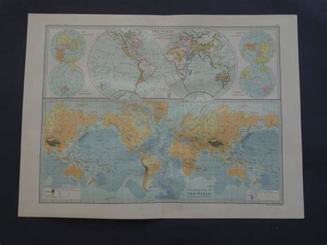 Antique World Map 1890 Original Large Old Map Of Oceans Etsy
