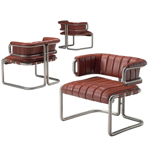 ✅ free shipping on many items! Set of Three Cubist Tubular Lounge Chairs in Red Leather ...