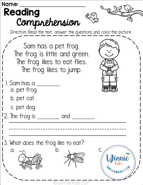 Comprehension Worksheets For Kindergarten Kindergarten