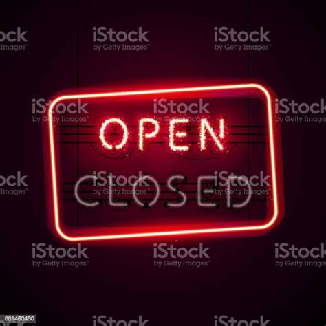 Glowing Open Neon Sign With Glitter Stock Illustration Download Image