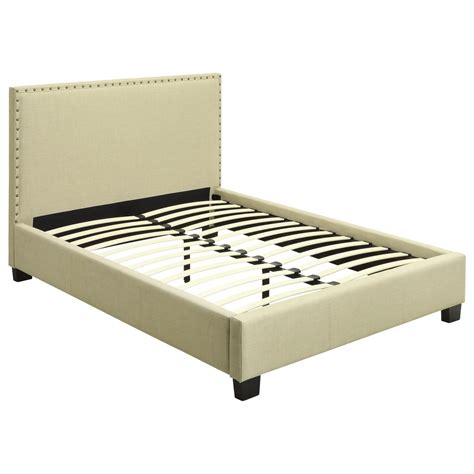 Modus International Geneva Queen Tavel Upholstered Platform Bed With Nailhead Trim Reeds