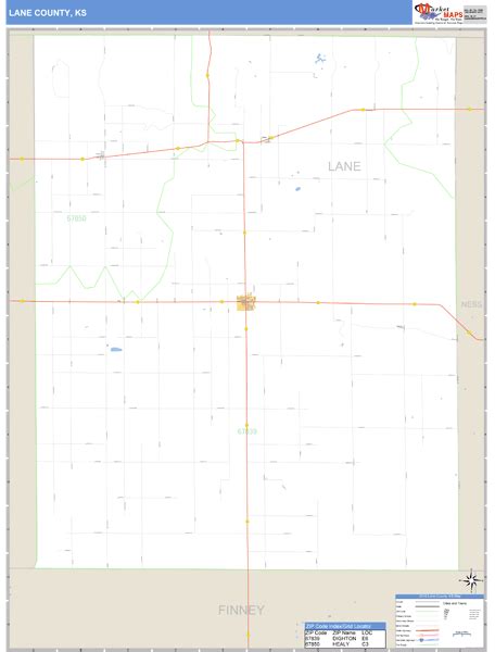 Lane County Kansas Zip Code Wall Map