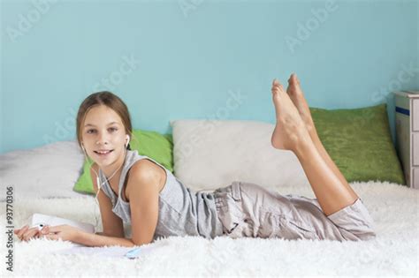 Pre Teen Girl Relaxing At Home Stock 사진 Adobe Stock
