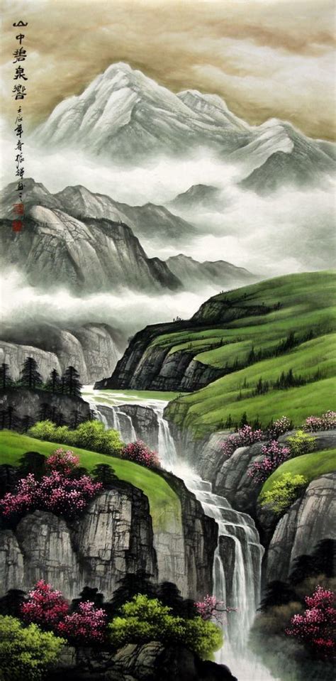 Chinese Mountains And Waterfall Painting By Liu Zhenghui Chinese