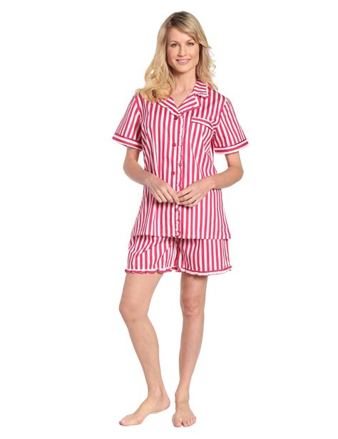 Womens Premium 100 Cotton Poplin Sort Pajama Set With Ruffles Noble Mount